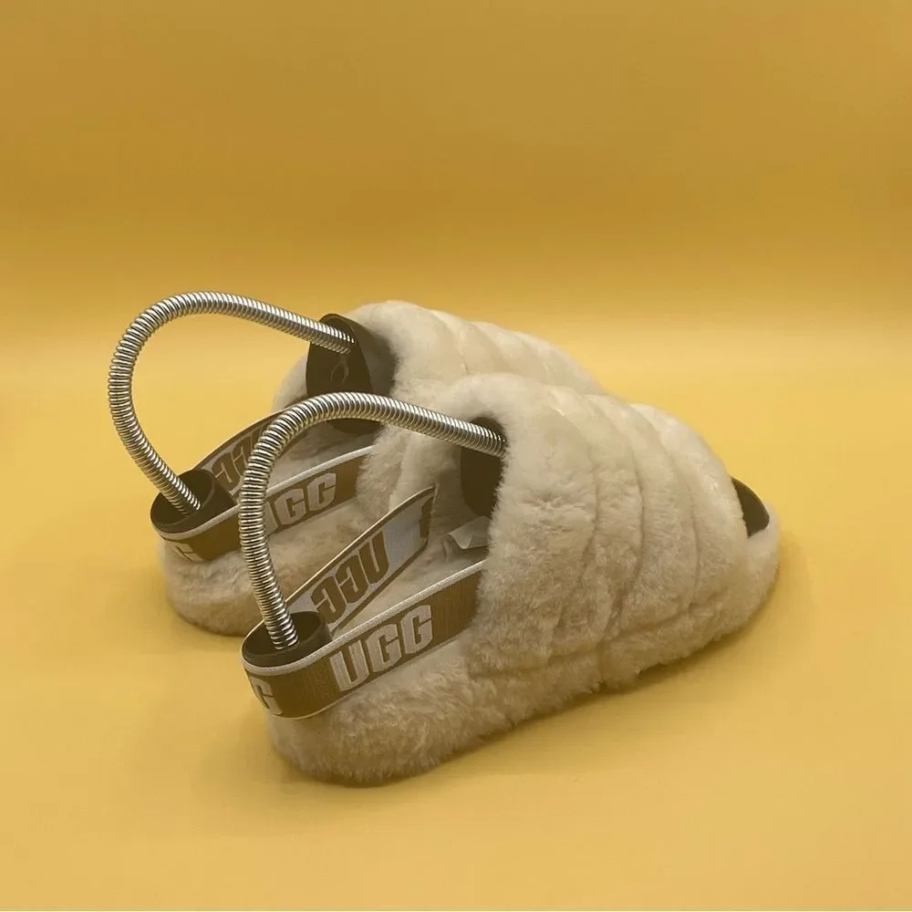 UGG Cream‎ Slippers with Fluffy Upper and Slingback Strap